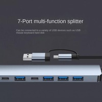 1 To 7 Type-c Expansion Dock Hub Multi Interface Splitter 7-in-1 USB Splitter Grey PD Type-C Docking Station