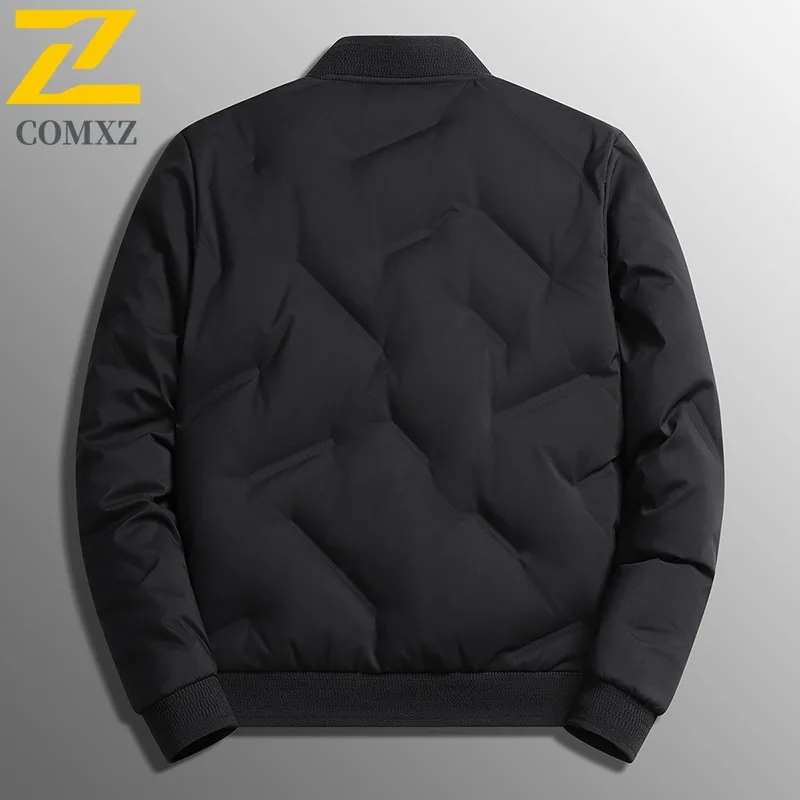 COMXZ Men Middle Aged White Duck Down High Quality Down Jacket Stand Collar wrinkle Casual Business waterproof and windproof Top