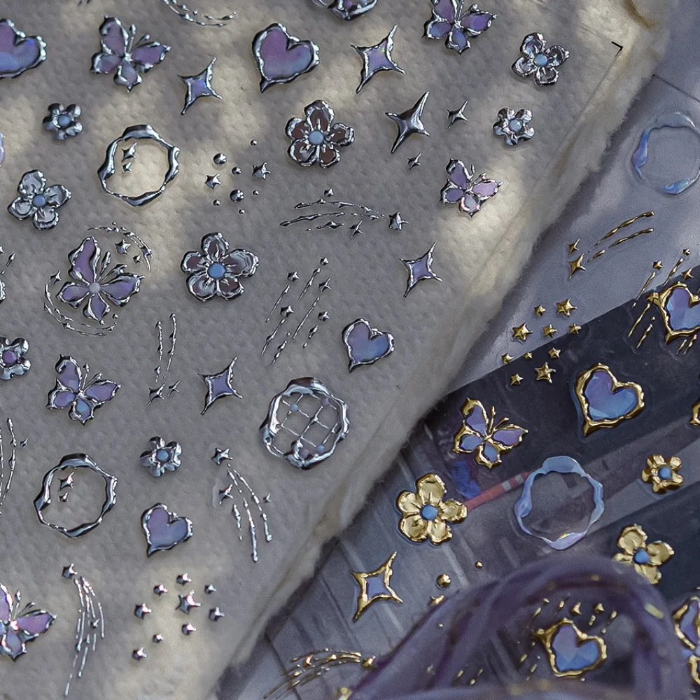 Butterfly & Heart Nail Stickers Mother of Pearl Glow Self Adhesive Luxury Art Decals for Party Wedding Elegant Manicure Gift