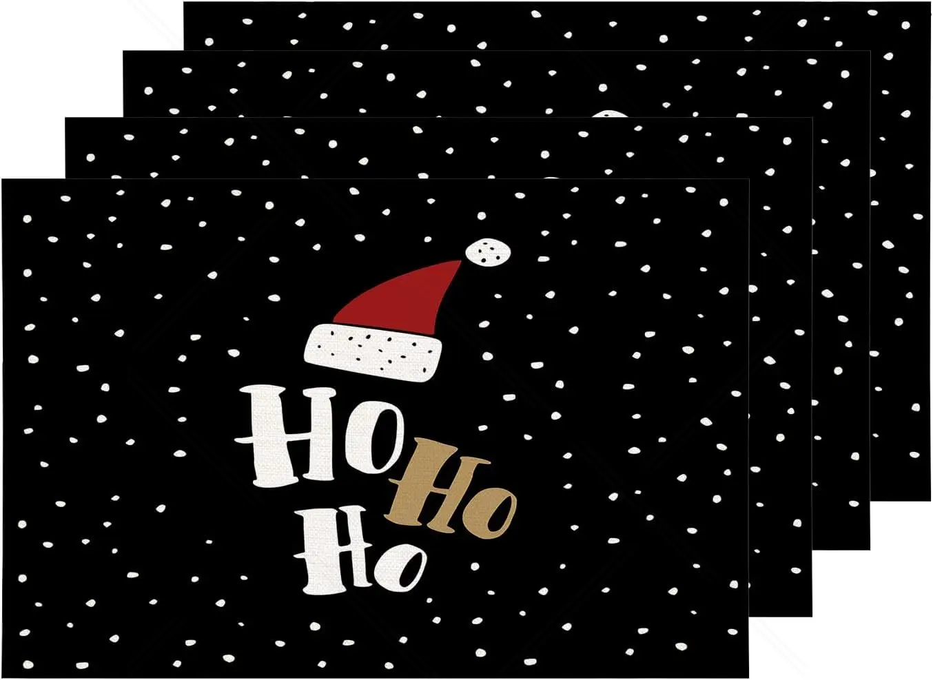 

Ho Ho Snow Black Christmas Santa Hat Placemats White Table Mat Washable Heat Insulation for Dining Table Kitchen Table Set of 4