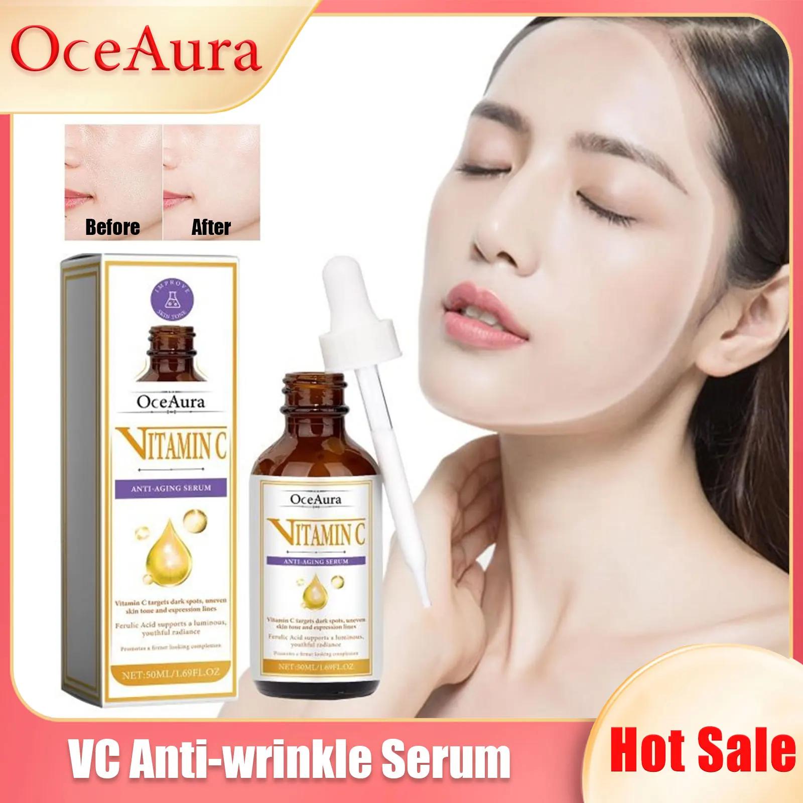 Vitamin C Facial Essence Dark Spot Remover Anti-Aging Serum Shrinking Pores Deep Repair Whitening Moisturizing Skin Care Product