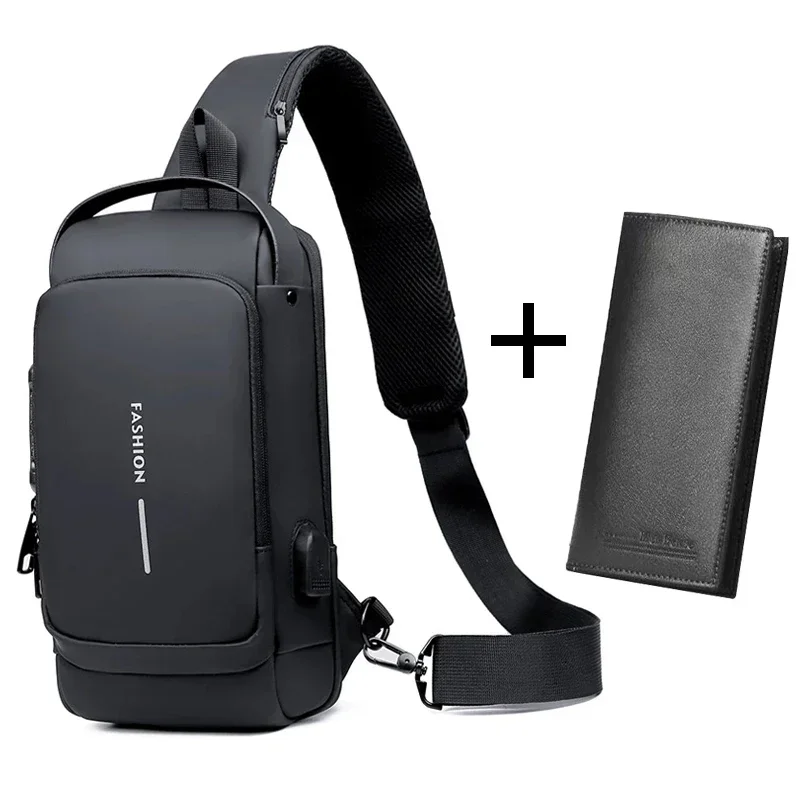 

Anti-theft Travel Bag Male USB Charging Chest Bag Pack Multifunction Patent Leather Chest Bag Men Waterproof Men Crossbody Bag