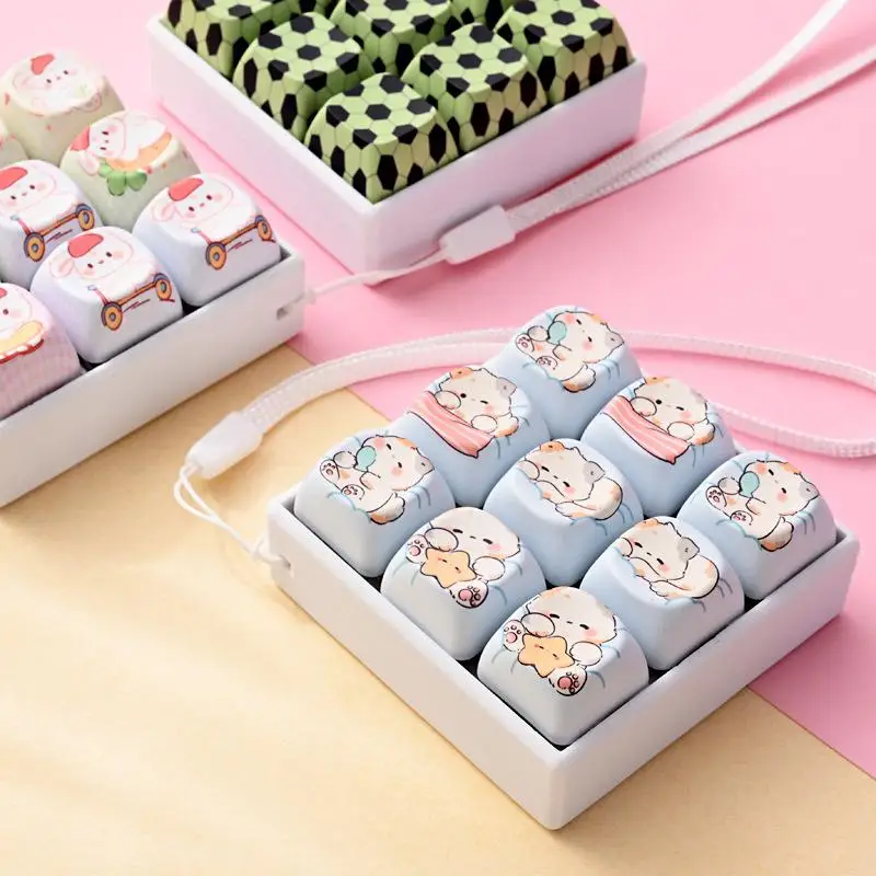 Creative Cartoon Soccer Pattern 9-Key Keyboard Button Clicker Stress Relief Toy Key Chain Pendant Bag Decoration