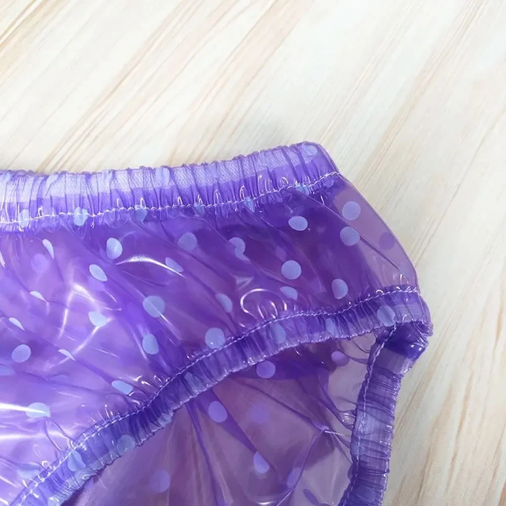 Uomo sexy a pois vedere attraverso mutande a vita bassa in PVC morbido liscio silenzioso slip in plastica ABDL mutandine per pannolini per adulti impermeabili