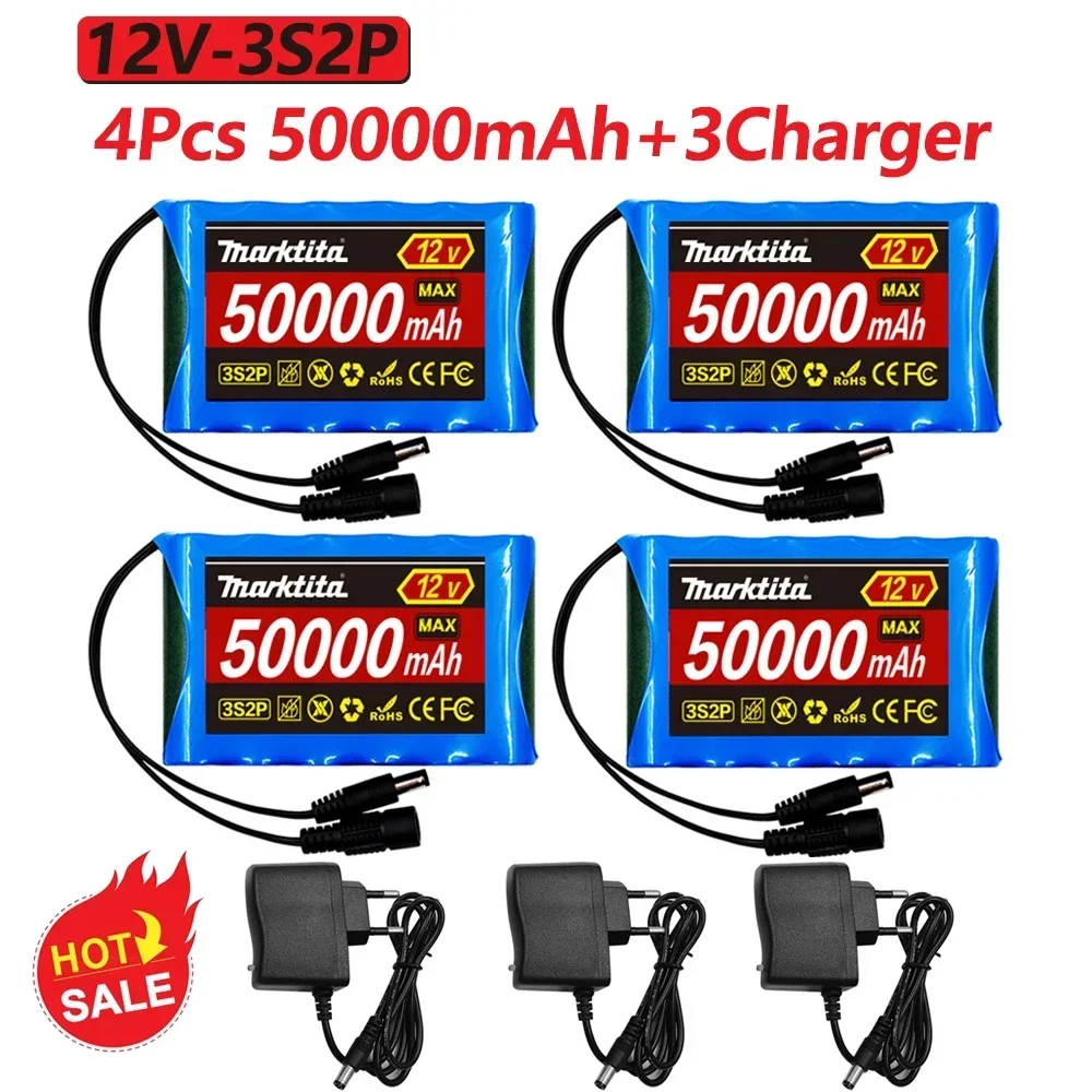 

18650 3S2P 12V 50000mah Original Li-Ion Battery DC 12.6V 50Ah Rechargeable CCTV, Camera Monitor Replacement Battery+charger