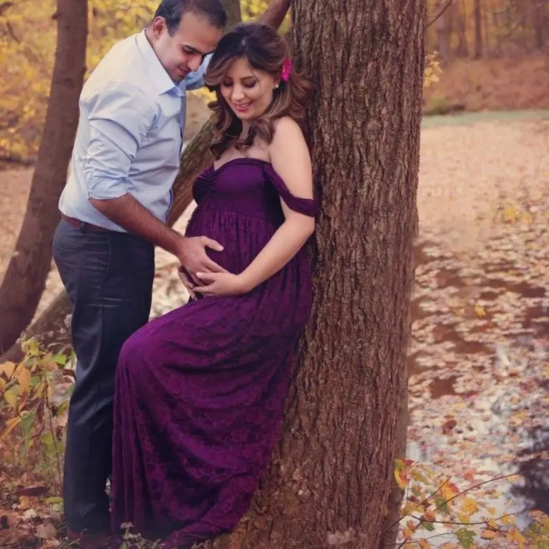 エレガントなレースのマタニティ-マキシ-ドレスは、妊娠中の快適なフォーマル-イベントや夏用の流れるトレーン-a2ub-を特徴とします。