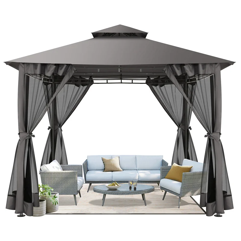 10’x10’ Gazebo on Clearance, Waterproof Outdoor Gazebo with Mosquito Netting, Double Roof and Heavy Duty Durable Frame, All Weat