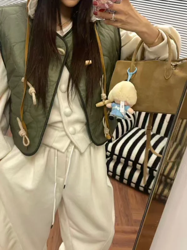 

Шикарный свободный хлопковый жилет с маленьким бриллиантом и пуговицами, верхняя одежда, женский зимний новый жилет без рукавов, модный повседневный жилет