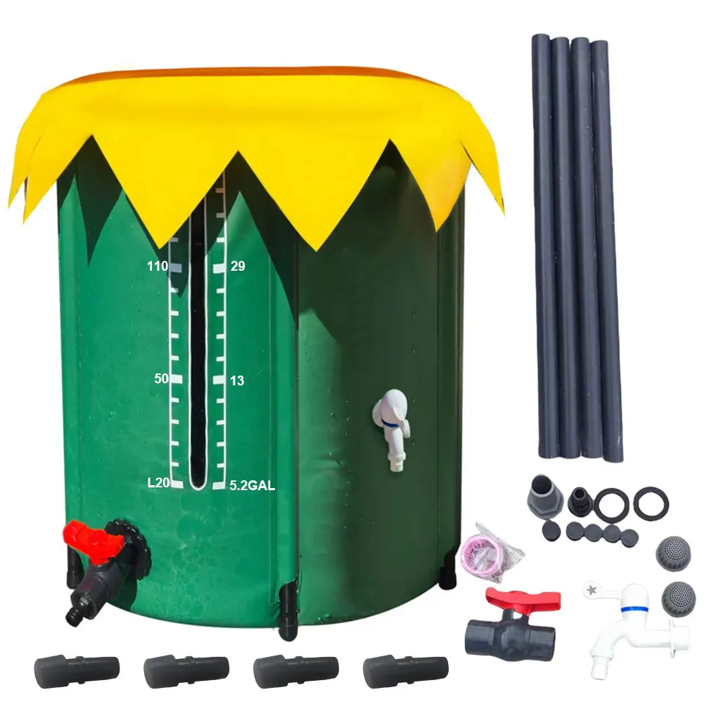 

52 Gallon Rain Barrel Collapsible PVC Water Storage Tank with Three Spigots Water Barrel Collector Garden Water Catcher