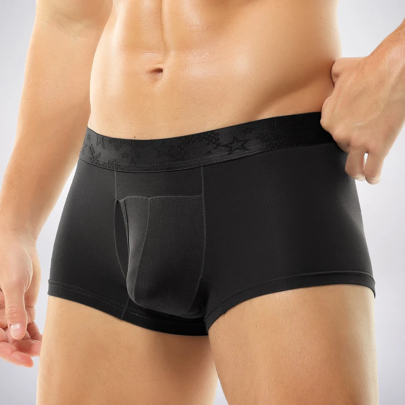 2PCSGun-bullet split underpants, men's scrotum r, men's flat underpants, summer thin, breathable