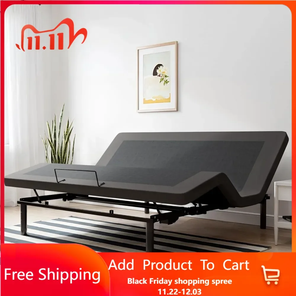 Adjustable Bed Frame with Wireless Remote, Independent Head & Foot Motors, Height Adjustable Feet