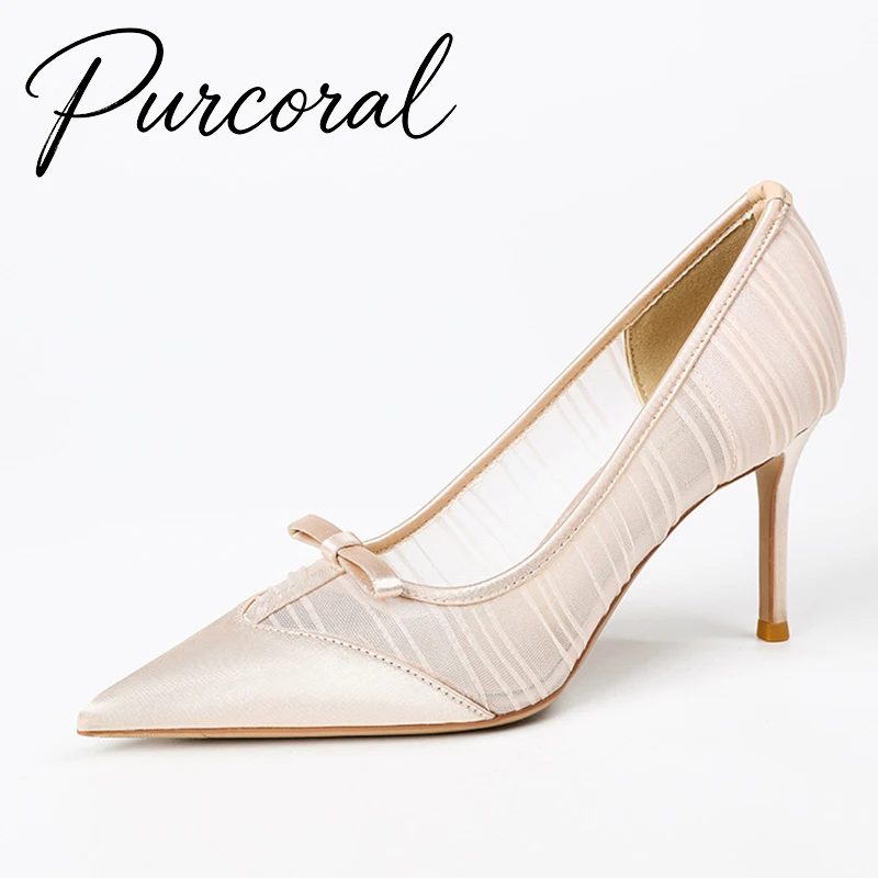 

Purcoral Women Pastel Color Pointed Toe High Heels Stiletto Slip On Pumps Elegant Office Party Wedding Shoes 2026 New