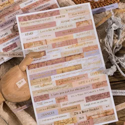 4 Sheets Vintage English short sentences Stickers Text Decorative Diary Album Scrapbooking Planner Sticker