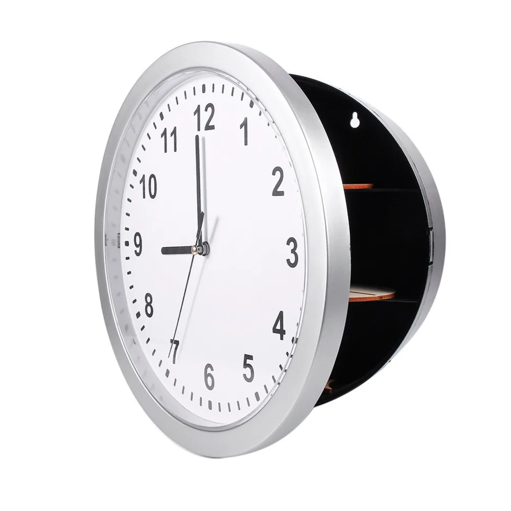 Wall Mountable Wall Clock Safe Box Lockable Container Silver Brown Secret Compartment Box Compact Size Discreet Appearance