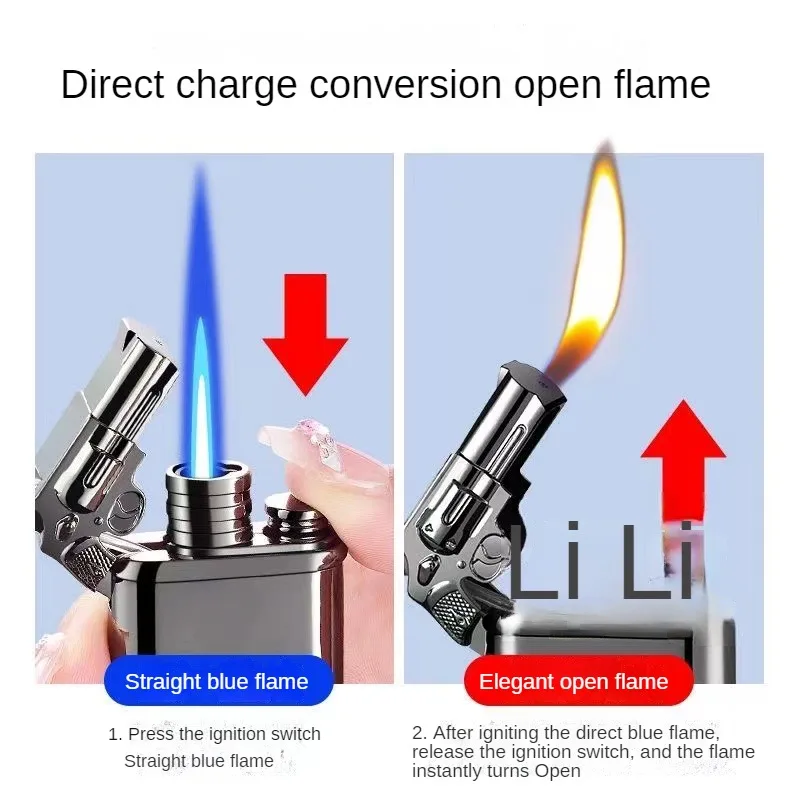 Hot selling Creative Double Flame Windproof Butane Gas Metal Lighter Camping Outdoor Portable Cigar Lighter Men\'s High end Gift