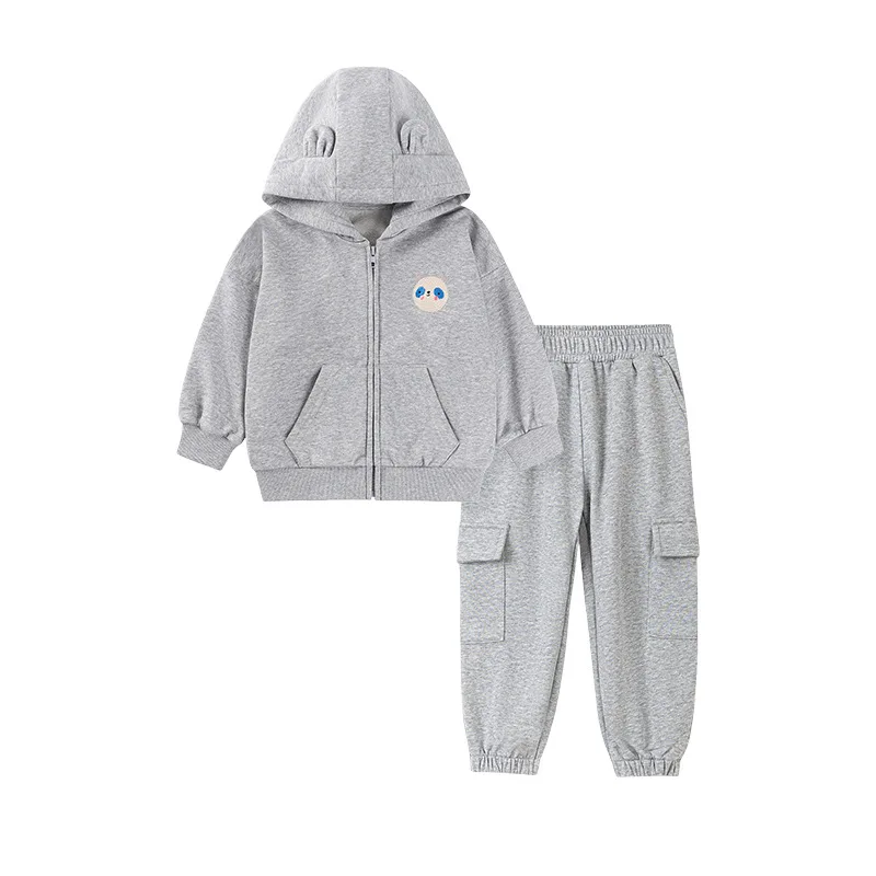 

2025 New Long Sleeve Grey Panda Hoodie Cute Cartoon Color Printing All Cotton Casual Girl Beautiful and Comfortable Set
