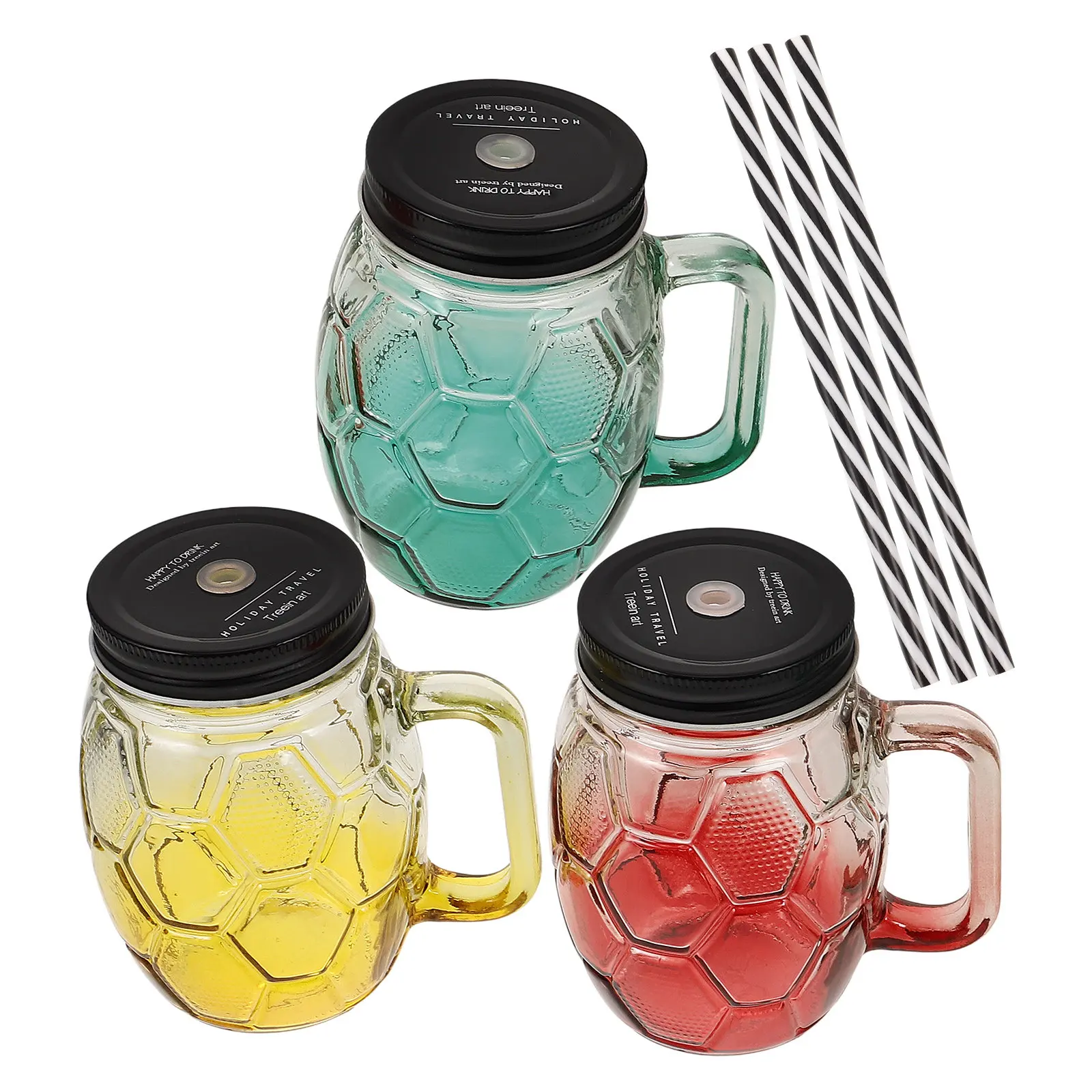 

3Sets Stylish Gradient Handle Glass Cup with Leak Proof Lid and Flexible Straw for Juice Smoothie Cocktail Cold Drinks