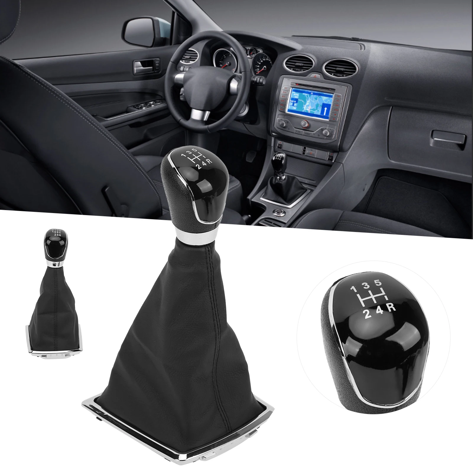 Juego completo de cubiertas de bota de cambio Manual para Ford Focus 2009-2012 polaina de palanca de cambios negra de cuero PU con bordes cosidos directos