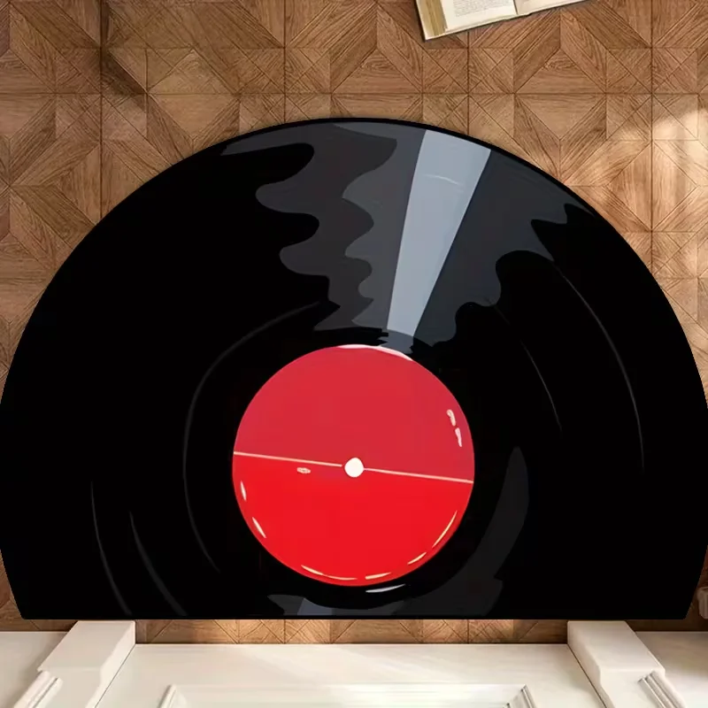 Vintage Vinyl Record Semi-Circular Doormat Music Theme Entrance Welcome Mat Non-Slip Washable Retro Indoor Outdoor Floor Rug