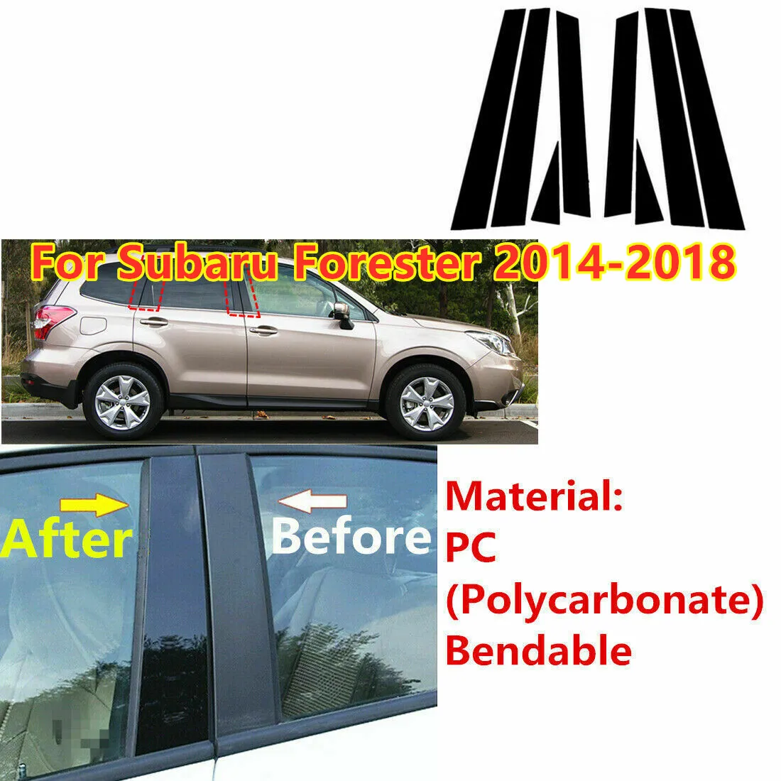

8pcs/Set Car Door Window Pillar Posts Glossy Black Pillar Molding Cover Trim For Subaru Forester 2014 2015 2016 2017 2018