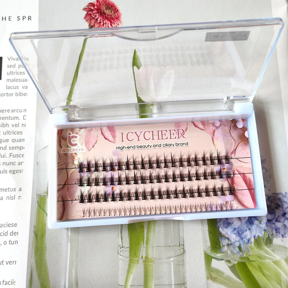 Herramientas de maquillaje: pestañas individuales en racimos, extensión de pestañas natural 3D pre-abiertas, suaves y esponjosas hechas a mano 5
