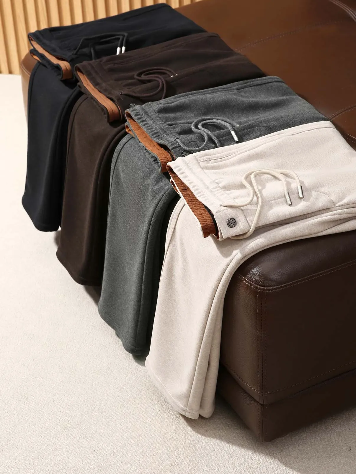High-End Acetate Wool Men's Casual Pants Thickened Warm Elastic Waist Straight Leg Autumn Winter Trousers for Young Men