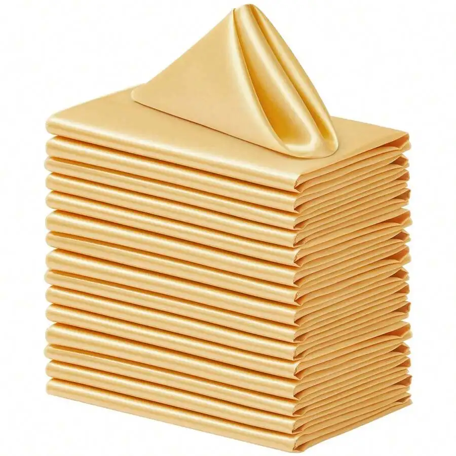

24pcs Gold Satin Hemmed Napkins 11.8x11.8 & 17x17 Inch for Dining, Events, Photography