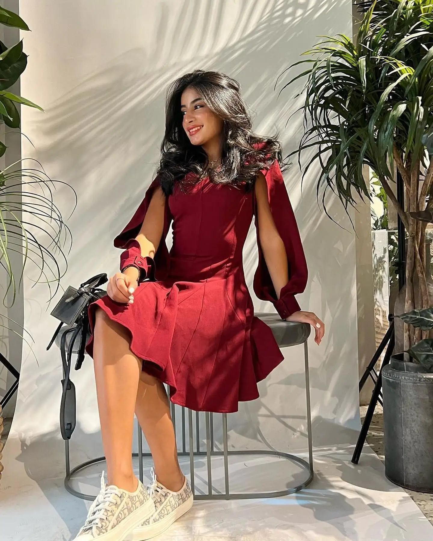 

Customized Simple Red Jersey Evening Dress Fashion V-Neck Long Sleeves Ruched Prom Dresses Classic Special Occasion Go