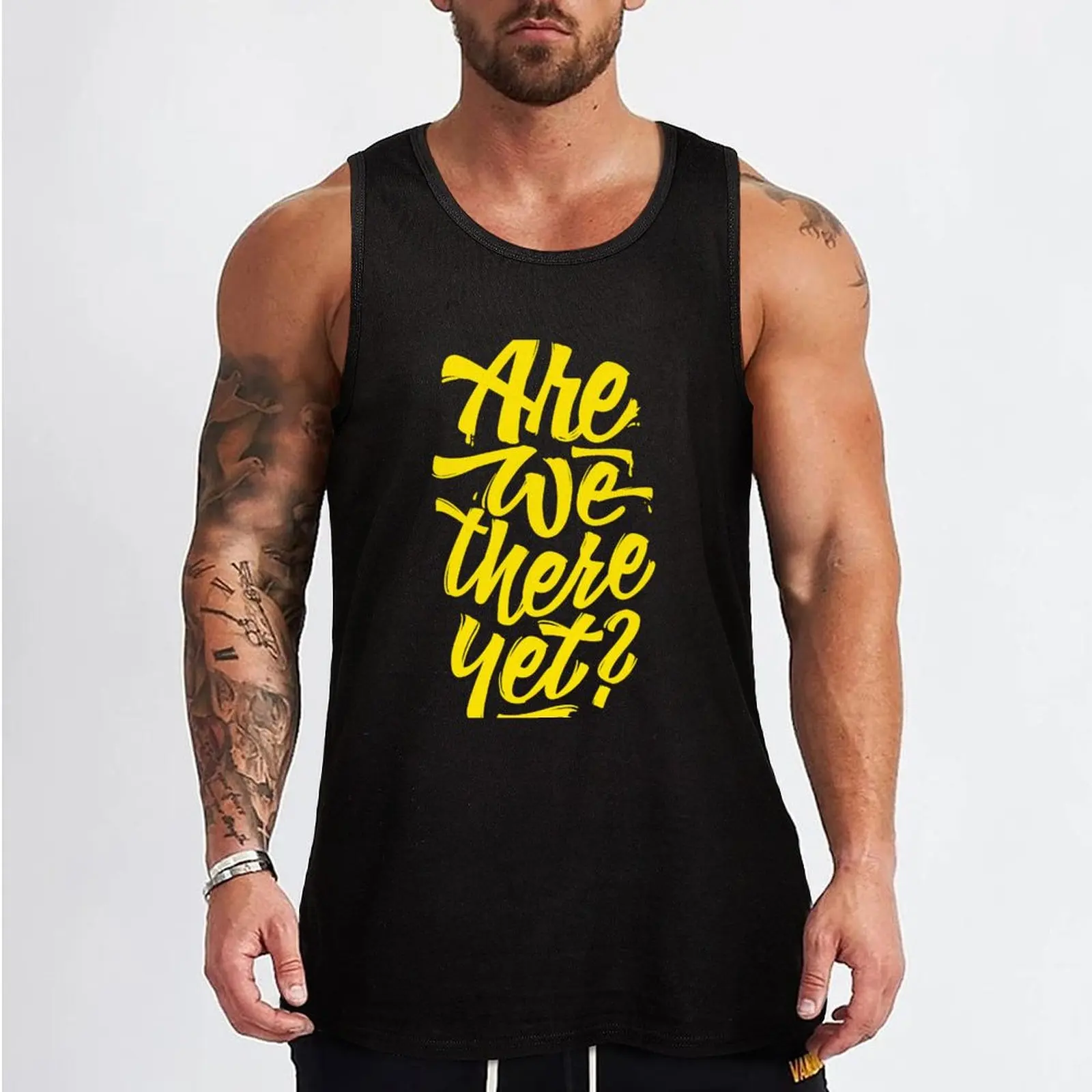 Are we there yet? - Typographic Road Trip Design Tank Top mens clothing Men's cotton t-shirt