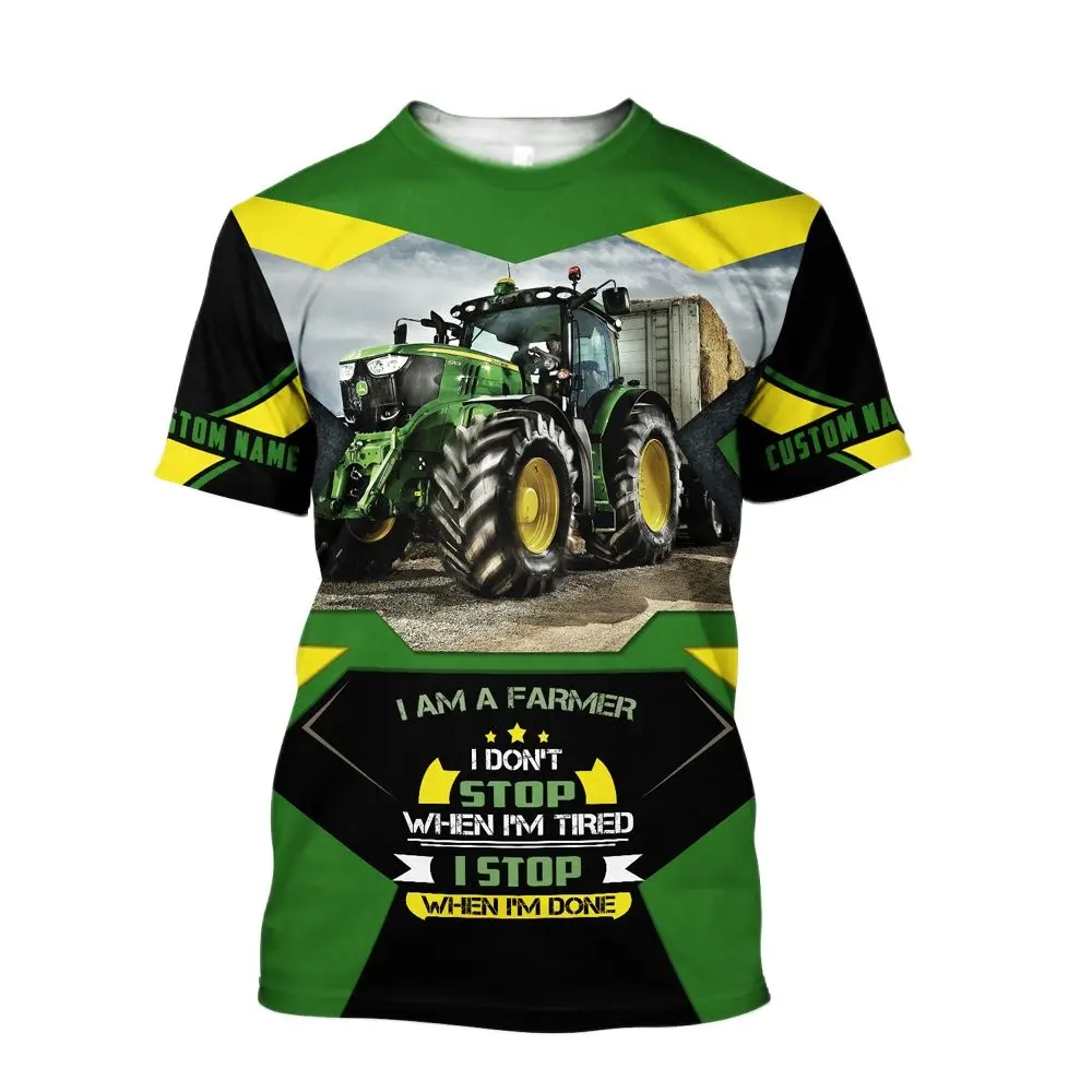 3D HD Digital Tractor Print Men\'s T-shirt Summer Trend Uniform Fashion Harajuku Oversized Casual O-collar Outdoor Work Clothing