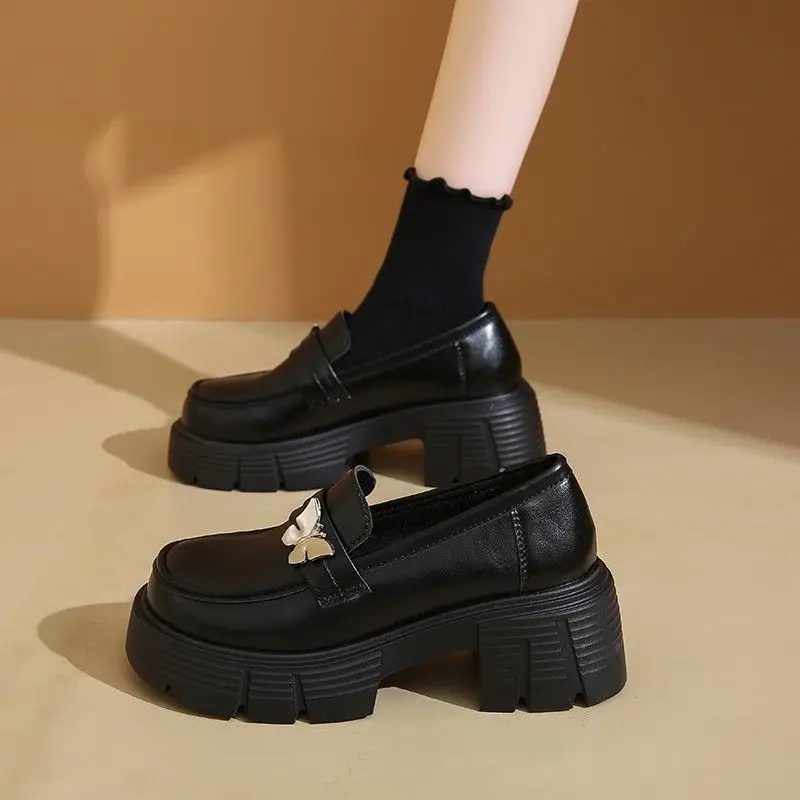 

Student Casual Shoes 2025 Spring French Thick Platform Chunky Heel Round Toe Mary Jane Women's Loafer British Style