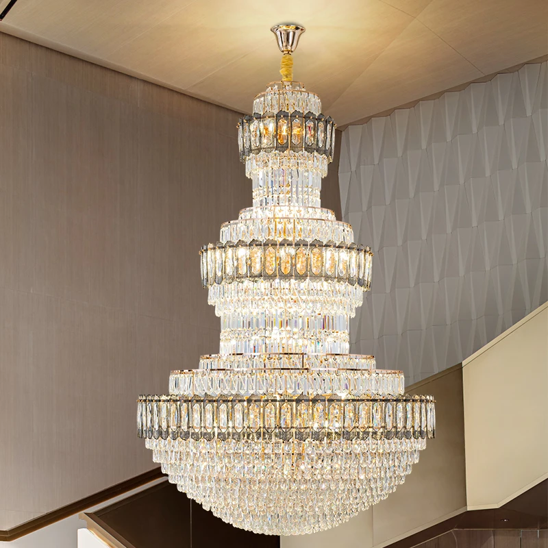 

Новинка 2025 года, дуплексная большая люстра, вилла, здание, средний пол, гостиная, хрустальный светильник, роскошный хрустальный пол, длинная люстра