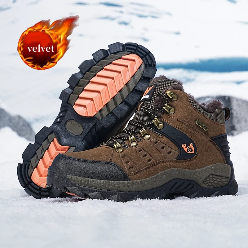 

Зимние бархатные походные ботинки для мужчин и женщин, теплые меховые мужские треккинговые кроссовки, высокие прогулочные туфли, мужские кроссовки zapatillas de hombre