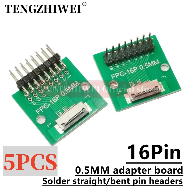 5 Stuks Ffc/Fpc Adapter Board 0.5Mm-16P Tot 2.54Mm Gelaste 0.5Mm-16P Flip-Top Connector Gelaste Rechte En Gebogen Pin Headers