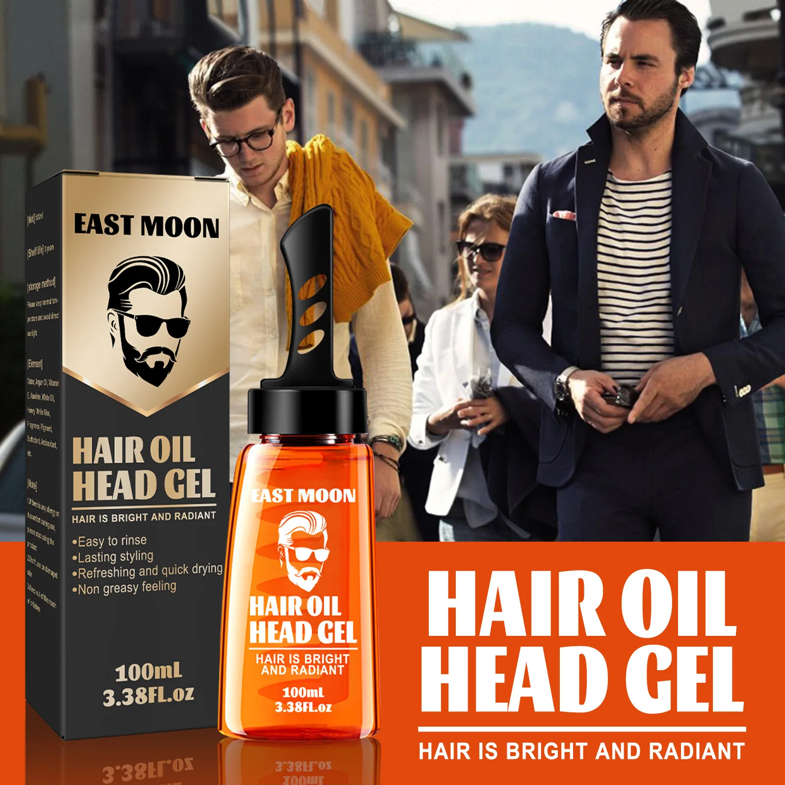 Gel de cera para el cabello 2 en 1 con peine de dientes anchos para hombres, aceite de peinado esponjoso de larga duración, crema de peinado para el