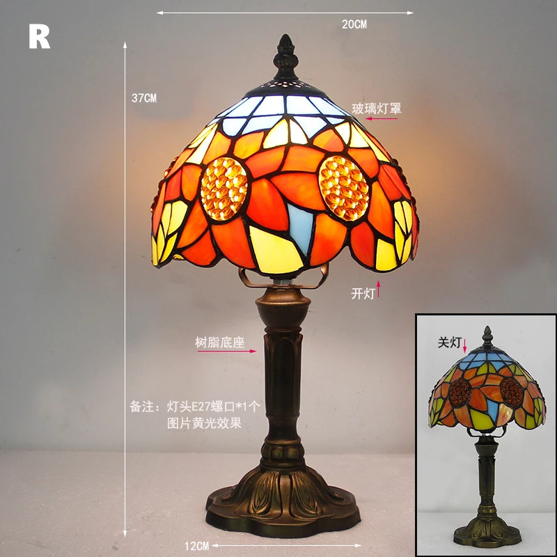 Klassieke kleurrijke tafellamp van gebrandschilderd glas E27 Vintage barokke mediterrane stijllamp voor slaapkamer, nachtkastje, bar, huisverlichting