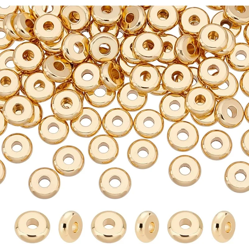 

100 Pcs 6mm Flat Round Beads 202 Stainless Steel Spacer Beads Hole 2mm Disc Real 18K Gold Plated Metal Beads Findings for DIY