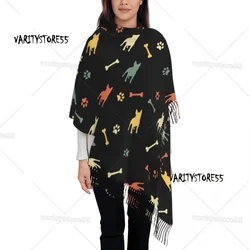 Fashion Bull Terrier Retro Tassel Scarf Women Winter Warm Shawls Wraps Female Dog Puppy Scarves
