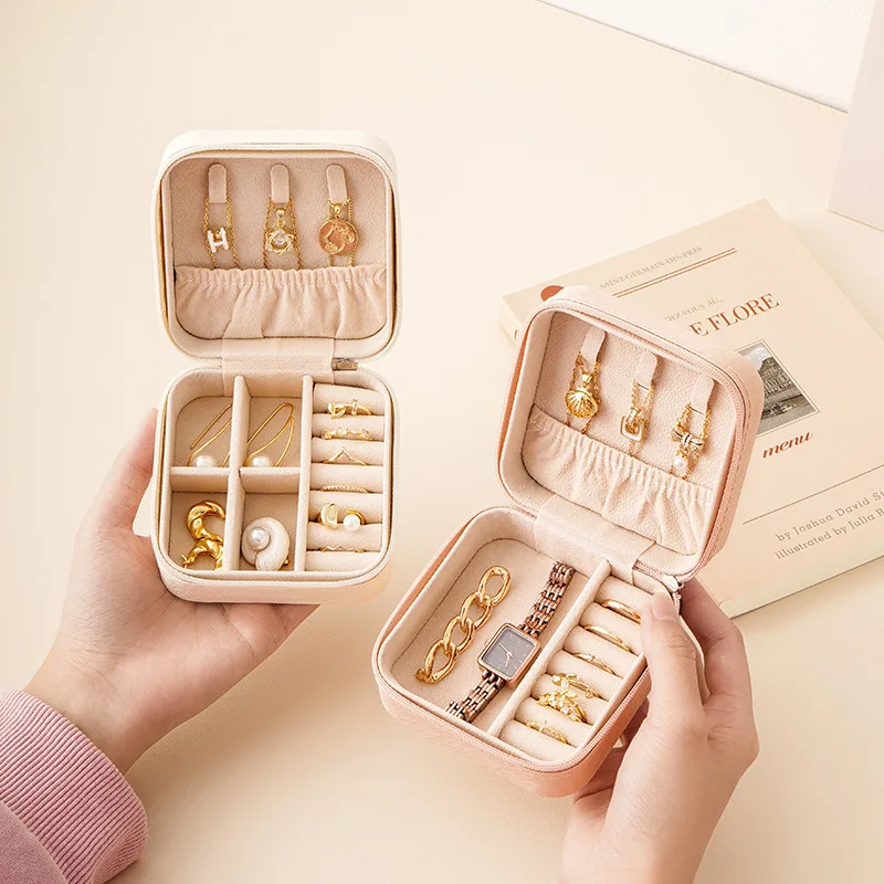 Mini Cosmetic Case Jewelry Storage Box Jewelry Case Leather Storage Earrings Necklace Ring Lipstick Organizer Travel Makeup Bag
