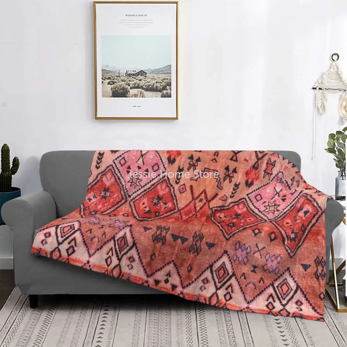 

Bohemian Farmhouse Stylish Oriental Moroccan Style Blankets Flannel Textile Decor Multifunction Warm Throw Blankets Home Quilt