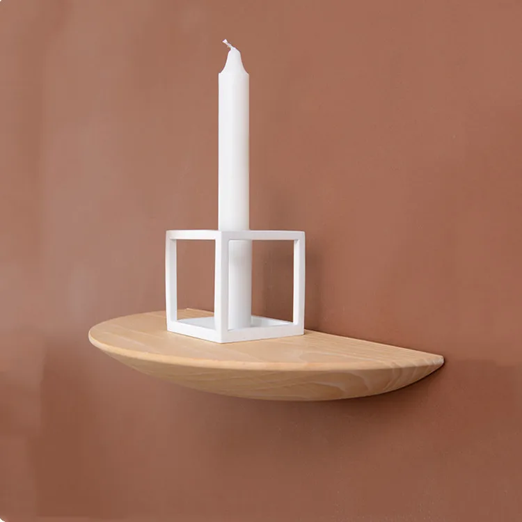 

Wooden Wall Shelf Semicircle Solid Wood Hanging Storage Rack Home Living Room Decoration Organizer White Wax
