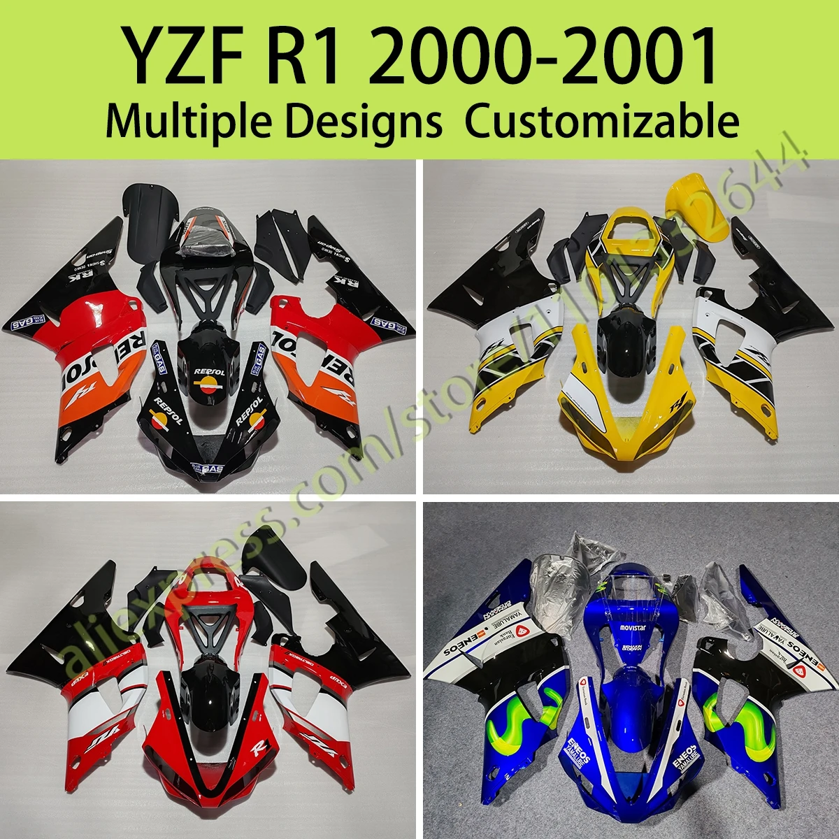 Carenados de moto deportiva para Yamaha YZF R1 2000 2001, Panel de motocicleta, capó de plástico ABS, Kit de carenado completo YZFR1 00 01
