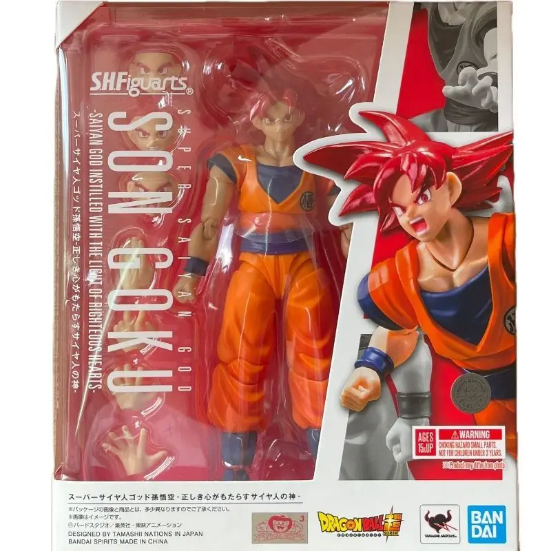 14cm Original Bandai Dragon Ball Sh Figuarts Shf Son Goku Saiyan God Instilled With The Light Of Righteous Hearts Action Gift