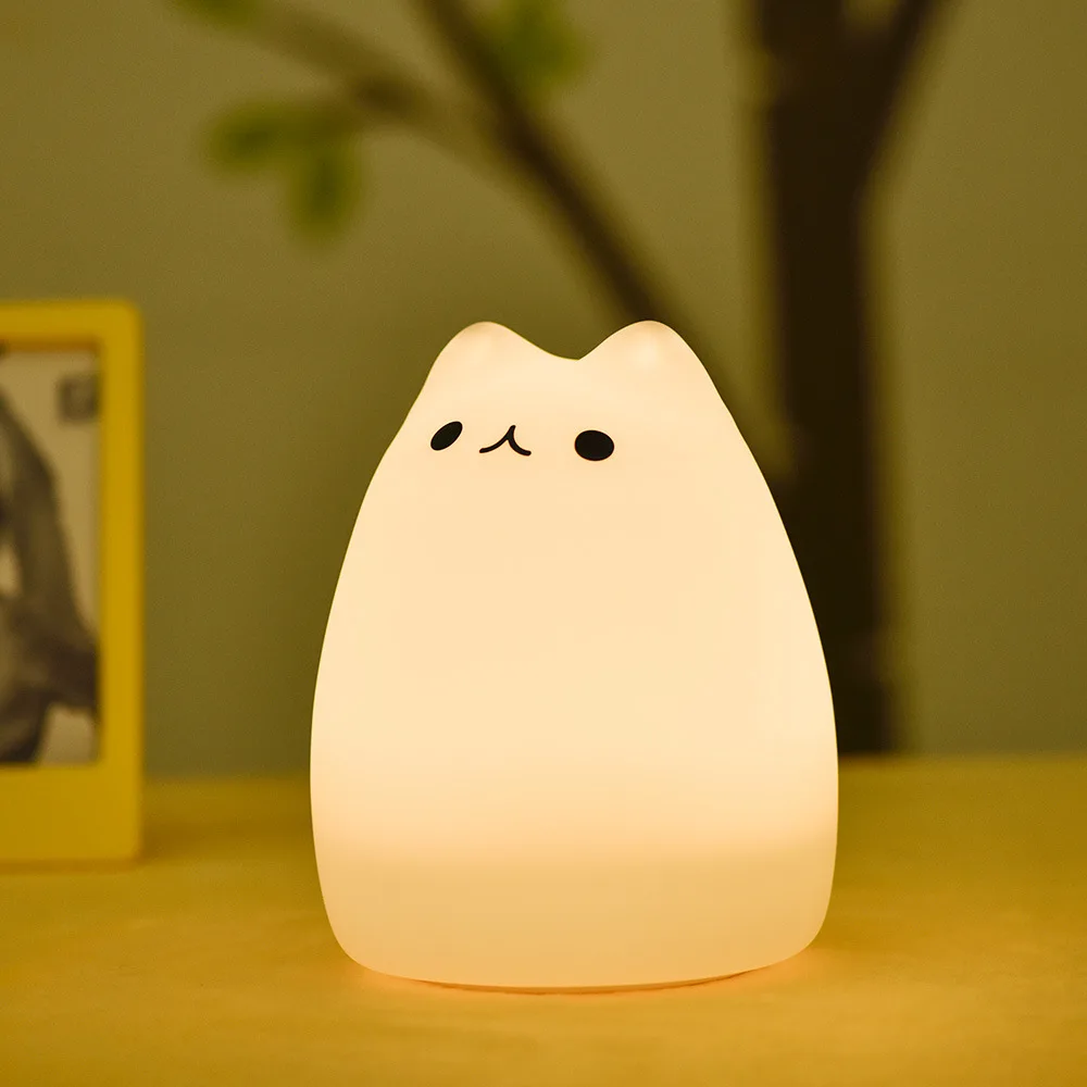 New Cute Cat Patting Light Silicone Cute Atmosphere Colorful Charging Bedhead Eye Protection Breathing Night Light