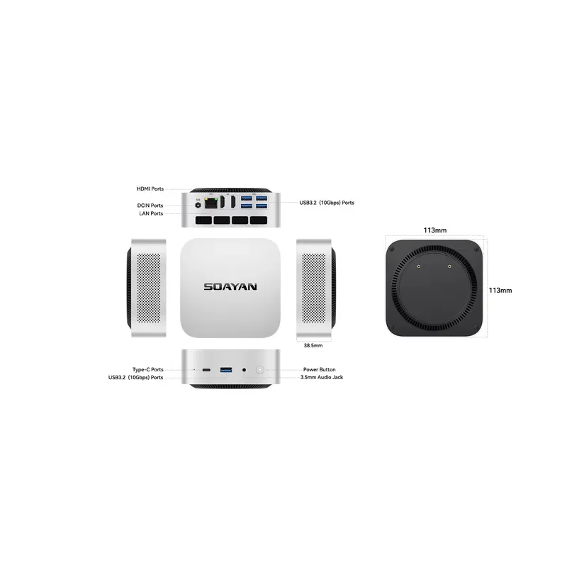 BOLRZO SOAYAN Mini Computer Ryzen 7 7735HS Radeon 680M 16GB 24GB LPDDR5 1TB NVMe SSD WiFi6 4K UHD Win11 Pro Business