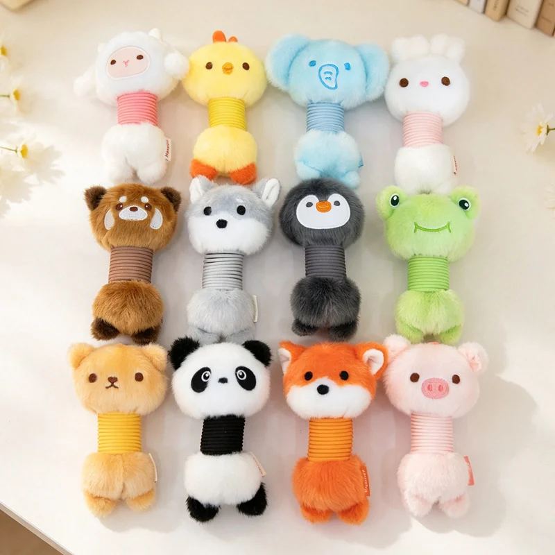 Cute Stretchable Spring Animal Plush Keychain Kawaii Decompression Squeeze Toy Cartoon Panda Penguin Fox Pig Birthday Gift
