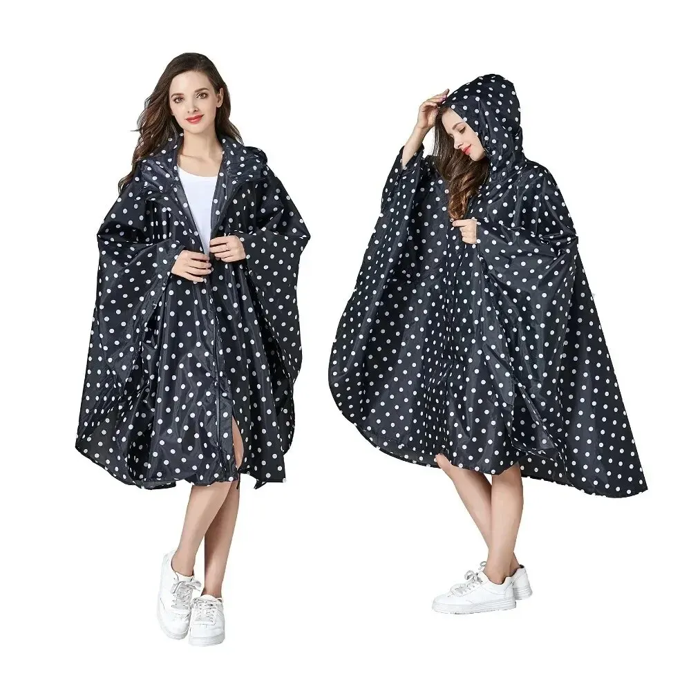 Women's Fashion Waterproof Rainwear Poncho Coloful Raincoat with Hood and Zipper Outdoor Hiking Camping Cloak Rain Coat