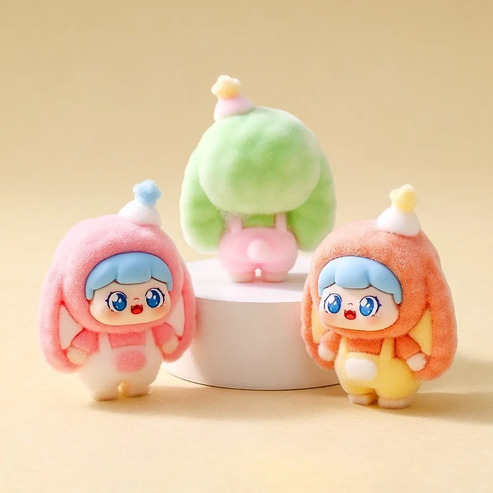 Random 1 Piece Flocked Mini Figure Ornament Cute Desk Ornament Kawaii Office Desktop Decor Micro Scene Accessory