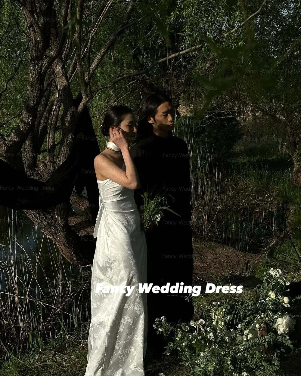 Abito da sposa fantasia con fiori stampati di alta qualità senza maniche Corea donna fotografia abito da sera lunghezza pavimento personalizzato