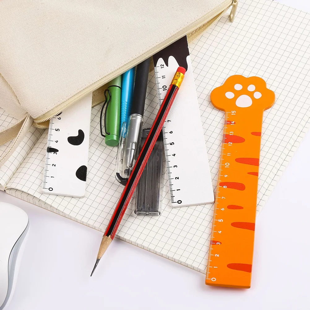 

4pcs Cat Claw Wood Rulers 15cm Cute Cartoon Measuring Straight Ruler for Students Kids Gifts Portable School Office Use